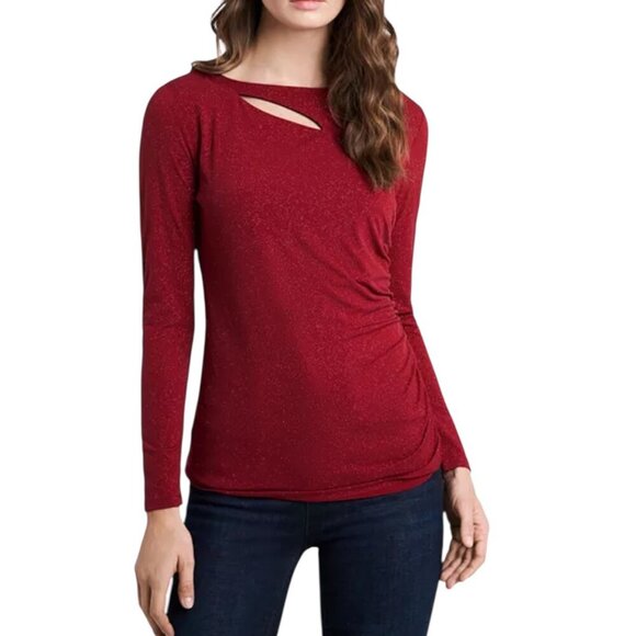 Vince Camuto Asymmetric Cutout Top, Long Sleeve Sparkle Red Women's Size XL - Picture 1 of 9